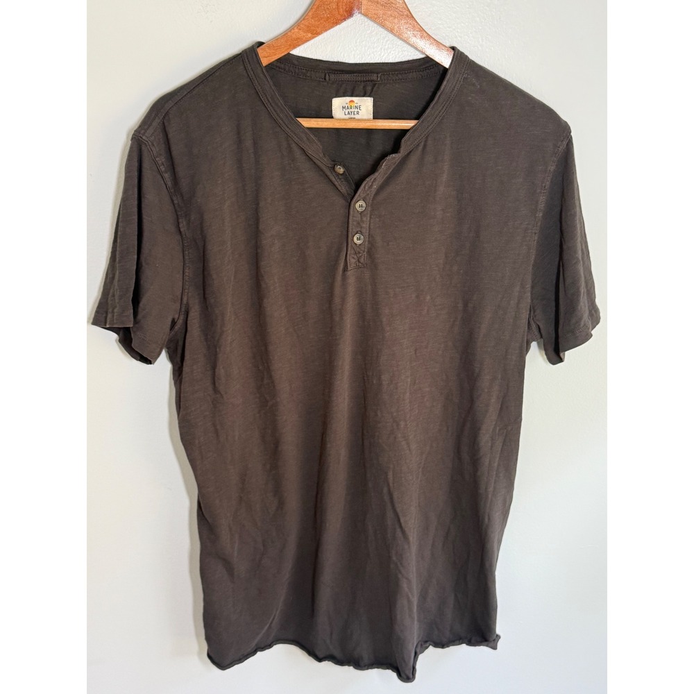 Marine Layer Mens Large Short Sleeve Henley Shirt Charcoal Gray Slub Knit Tee
